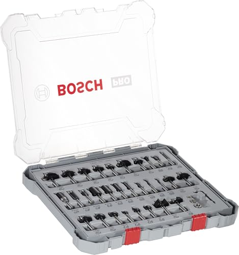 Bosch 30x PRO Fräser-Set gemischt, 30-tlg. (für Weichholz, Hartholz, Ø 4-32 mm, Professional Zubehör Handfräse, Kantenfräse)