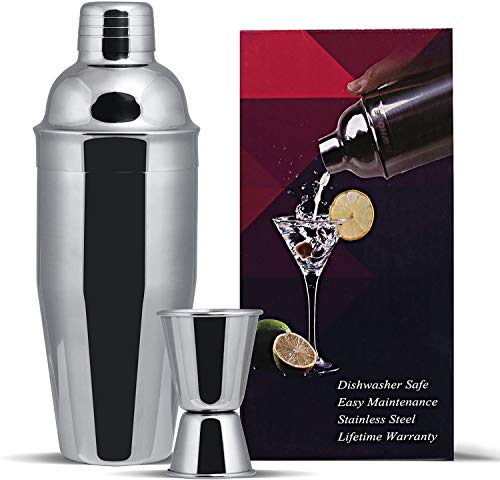 GWHOLE Kit Shaker à Cocktail en Inox 750ml avec Filtre Interne, Doseur à Double Mesure (1/2 et 1 oz)