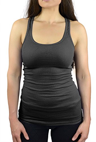 Belle Donne - Junior's Tank Top Skinny Racerback Rib Tanktop Regular Plus Size - Charcoal/Small
