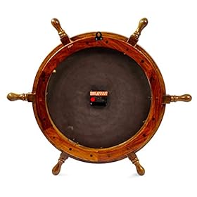 Nagina International 18" Nautical Wooden Handcrafted Pirate's Steering Ship Wheel with Black Face Numeral Quartz Time's Clock - Pirate Nursery Ocean Beach Home Decor Gift 41s6F2nNvML