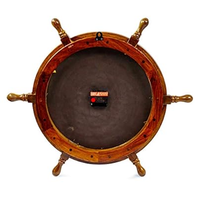 Nagina International 18" Nautical Wooden Handcrafted Pirate's Steering Ship Wheel with Black Face Numeral Quartz Time's Clock - Pirate Nursery Ocean Beach Home Decor Gift 41s6F2nNvML