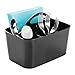 mDesign Plastic Cutlery Storage Organizer Caddy Bin - Tote with Handle - Kitchen Cabinet or Pantry - Basket Organizer for Forks, Knives, Spoons, Napkins - Indoor or Outdoor Use - Black