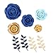 Fonder Mols Large 3D Paper Flowers Decorations for Wall (Navy Blue Gold, Set of 6) for Royal Blue Baby Boy Shower, First Nautical, Shark Birthday Party Photobooth Backdrop(NO DIY)