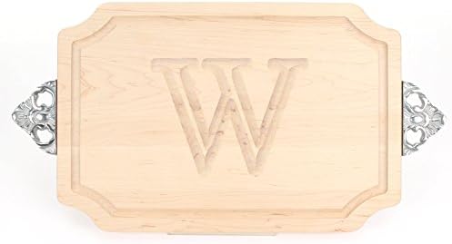 BigWood Boards 310-SC-W Cutting Board with Handle, Personalized Cutting Board, Large Cheese Board, Maple Wood Serving Tray with Handle,"W"