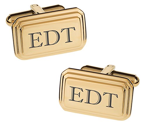 Personalized Stainless Steel Gold Beveled Edge Cufflinks Custom Engraved Free Gift Box Included