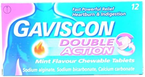 Gaviscon Double Action Mint Chewable 12 Tablets, Red, 12 Count (Pack of 1)