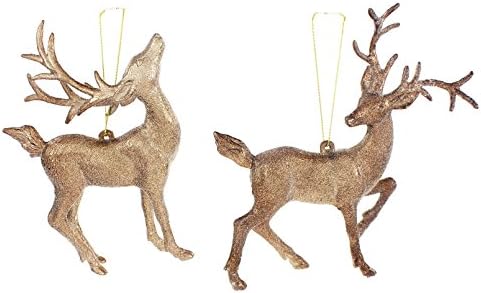 Set of 2 Assorted Regency 6" Glittered Brown Plastic Deer Ornaments