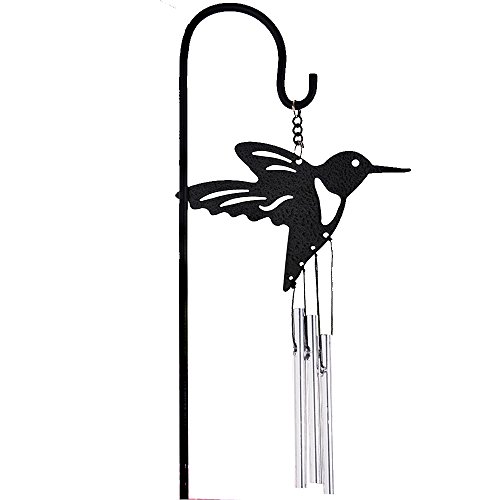Black Coated Dragonfly Metal Bell Tube Wind Chimes Stake Indoor/Outdoor Garden Flower Pot Bonsai Decor (Hummingbird)