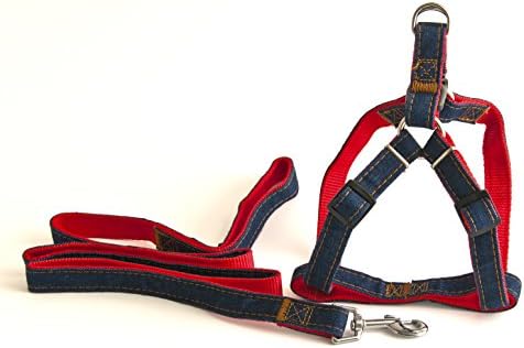Pretola No Pull Leash & Harness Set For All Size Dogs and Cats Denim - Adjustable Straps - Perfect For Walking & Training