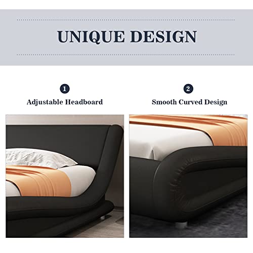 Allewie Queen Size Bed Frame with Curved Adjustable Headboard, Faux