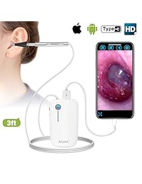 Anykit   Otoscopio para iPhone, cámara digital de 0.169 in 720P HD para oídos con 6 luces LED y herramienta de extracción de cera para iPhone y Android