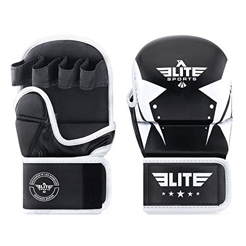 Elite Sports MMA Grappling Training Sparring Mitts Gloves, Best MMA Gloves for Grappling Martial Arts (Black/White, Large/X-Large)
