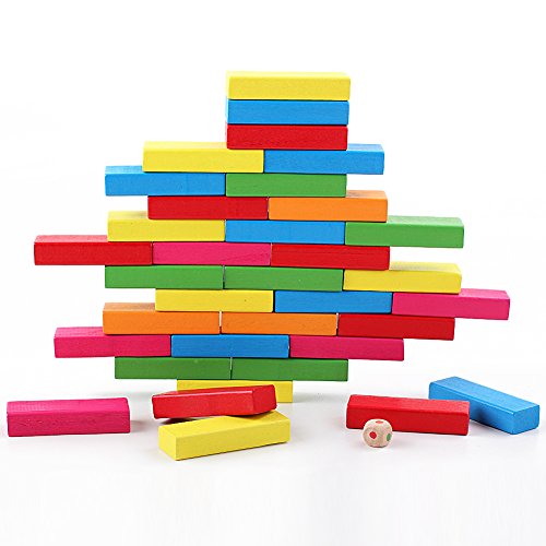 QZM Wooden Tumble Tower Stacking Games Hardwood Blocks Building Toys Color Match 54 Pieces - Thumbnail 4