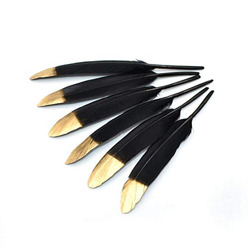 40pcs Gold Dipped Black Goose Feather, Natural Real Feather for Various Craft Art Decoration, DIY Dress-ups Party, Headdresses, Wedding, Dream Catcher Accessories, 4-6 inch - Thumbnail 7