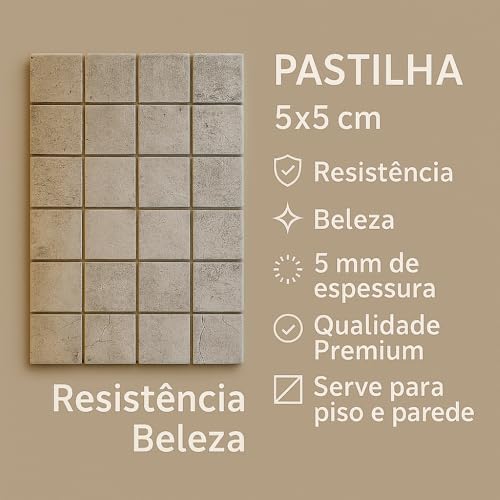 Pastilha 5x5cm de Porcelana Cinza Rajada 8 Placas 33x33 (1m²)