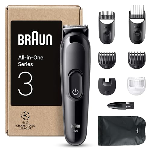 Braun All-in-One Series 3, 8-in-1 Multigroom, Barttrimmer, Nasenhaartrimmer, Haarschneider, Haarschneidemaschine für Gesicht und Kopf, 50 Min Akku, 14 Längen (3–21 mm), Wasserdicht, AIO3545, Schwarz thumbnail 1