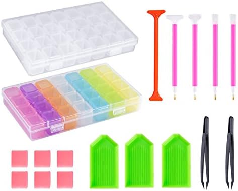 RoterSee DIY Diamond Painting Cross Stitch Tool Set Diamond Embroidery Box Set Diamond Painting Accessory Storage Box, Diamond Stones Dividers Box Organizer