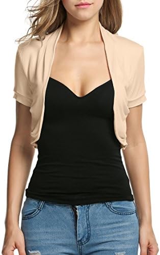 PopClotre Womens Versatile Short Sleeve Bolero Shrug Open Front Short Cardigan, Apricot, Medium