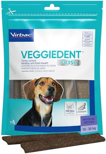 ® FR3SH™ Snack Dental para Perros Medianos 10-30kg | Control de la Placa y Sarro | Aliento Fresco y Saludable con Tecnología FR3SH™ | Cuidado Dental Diario | 15 Unidades
