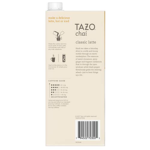 Tazo Classic Chai Latte Concentrate For a Smooth Chai Latte Black Tea High Caffeine Level 32 oz