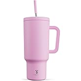 Meoky 40 oz Tumbler with Handle and Straw: Stainless Steel Insulated Tumbler with Lid and Straw - 100% Leak Proof Tumbler for Car Cup Holders - Travelers Commuters Workers, Pink