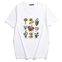 Lovhop Women Girls Summer Roll Up Short Sleeve T-Shirt 90s Vintage Sunshine Plant Wildflower Graphic Harajuku Loose Tees Tops Blouse