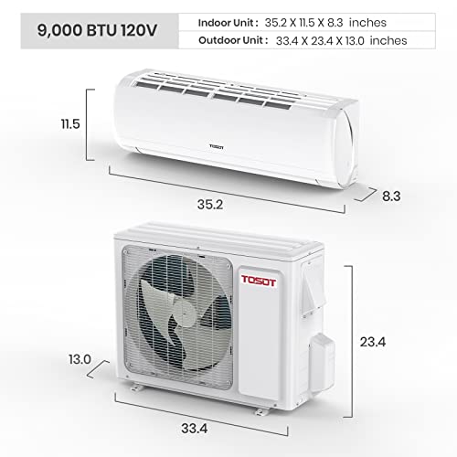 TOSOT 9,000 BTU Ductless MiniSplit Air Conditioner, Inverter Split AC