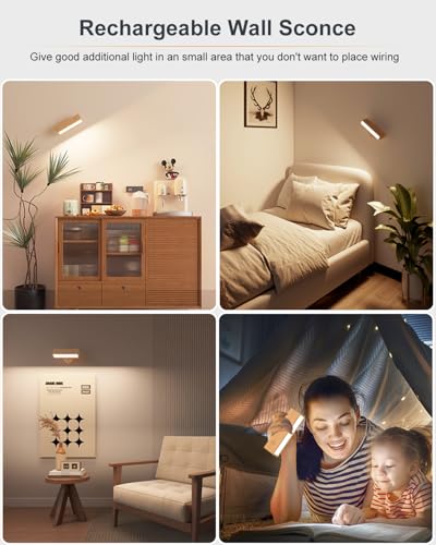 DetarZinLED Interior Wall Light Set of 2, Remote Control Battery Light, Rotatable Lamps Without Cables with 3 Colour Temperatures for Bedroom, Living Room, Reading Lamp Next to the Bed
