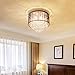 ANJIADENGSHI Modern Drum Cylinder Shape Fabric Shade Chandelier, Crystal Flush Mount Ceiling Light with 6 Lights for Dining Room Bedroom Livingroom Foyer D15.7