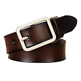 Vonsely Wide Leather Womens Belts for Jeans, Unisex Square Buckle Belts for Men and Women