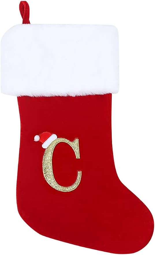 Stockings & Holders - CHRLRewa 20 Inches Initial Monogram Embroidered Christmas Stocking Red Velvet with White Super Soft Plush Cuffs Christmas Decorations Stocking C12-C