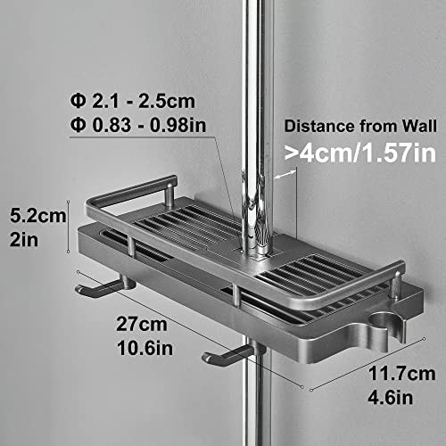 DUFU Shower Shelf for Hanging Without Drilling Removable Bathroom Shower Caddy in ABS with Shower Head Buckle and Hook Suitable for Shower Rod with Diameter of 21 mm - 25 mm, 1 Piece, Grey