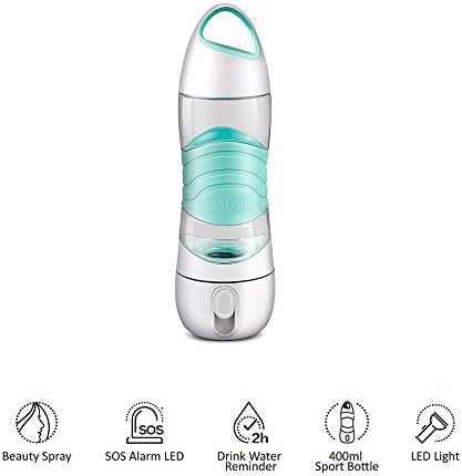 Multi-function Water Bottles,Savman Sport Bottles CUP with Beauty Spray Ultrasonic Air Aroma Diffuser Purifier,Drink Reminder, SOS Led Light for Outdoor Hiking Camping 13oz 400ml BPA-Free (Blue)