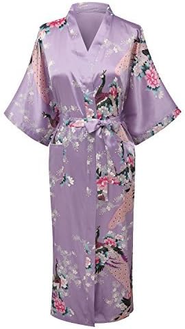 DandyChic Women's Super Soft Kimono Robes Plus Size - Long, Peacock and Blossoms
