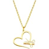 Yocoyee Stainless Steel Hairdresser Scissor Comb Pendant Necklace Heart Hair Stylist Jewelry for Women Men Hairstylist Salon Gift