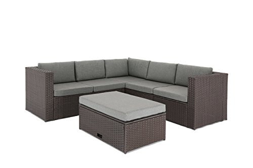 Baner Garden (K35-CH) 4 Pieces Outdoor Furniture Complete Patio Cushion Wicker Rattan Garden Corner Sofa Couch Set, Chocolate - Thumbnail 3