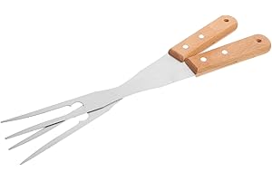 Totority Two-Pronged Stainless Steel Meat Forks with Wooden Handle, Long-Handled Barbecue Forks for Outdoor