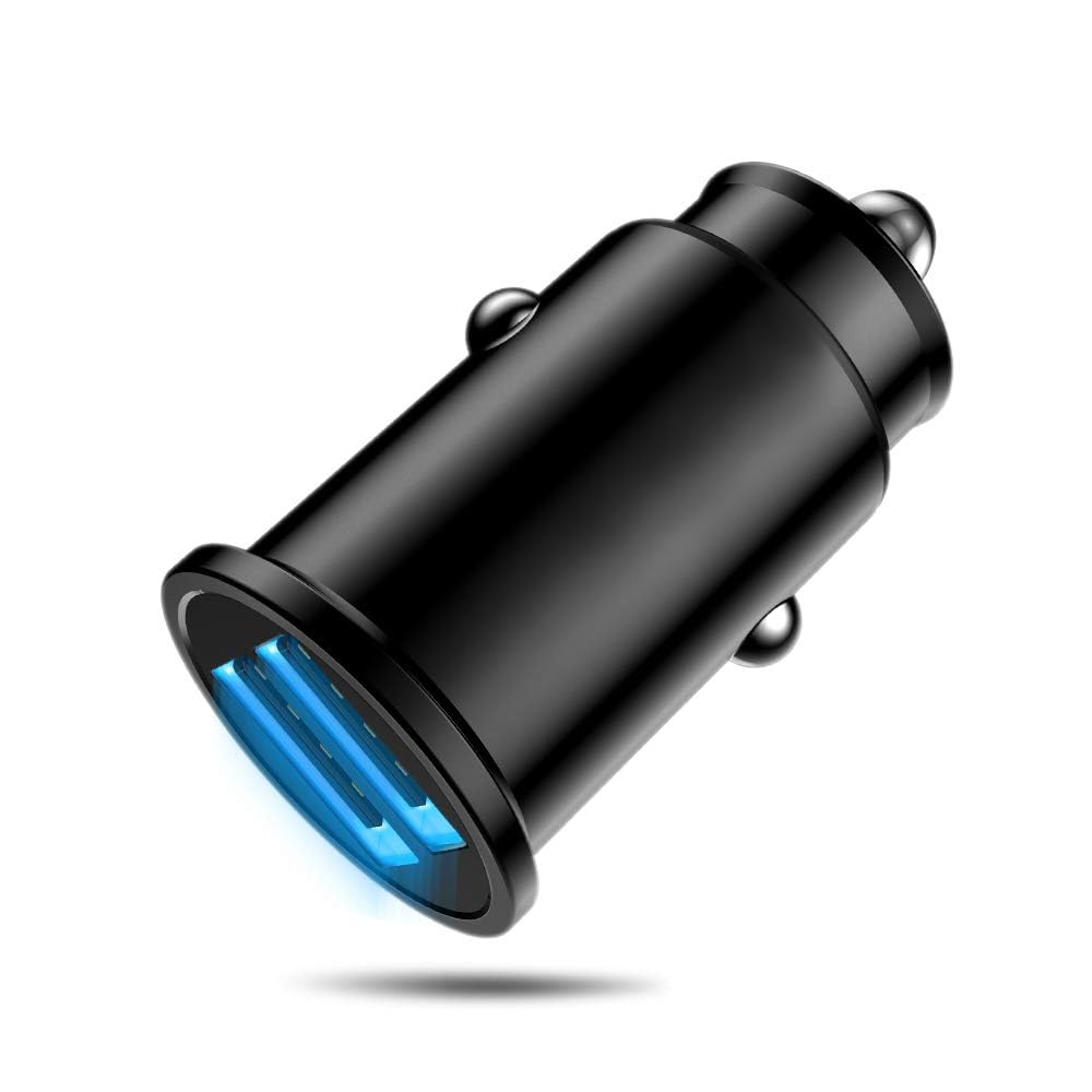 MMOBIEL Car Charger Adapter Dual USB –Compact Thumb Size 2.0 Cigarette Lighter Phone 5V/2.4A/24W Charger –Compatible with iPhone 17/16/15/14, iPad, Samsung S26/S25/S24/S23, Xiaomi, Huawei, Oppo -Black