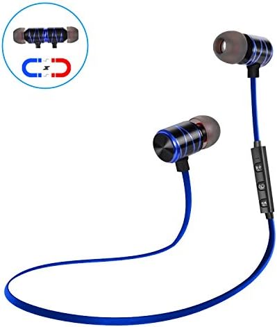 Bluetooth Headphones, Magnetic Wireless Earbuds with Microphones, Olatec Mini Sweatproof earphones is Secure and Fit for Running(Black+Blue)
