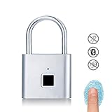 Fingerprint Padlock, Uervoton Gym Lock for Locker, Sports, School & Employee Locker, Outdoor, Fence, Hasp and Storage - All Weather Metal and Steel IP65 (No App Lock) (Silver)