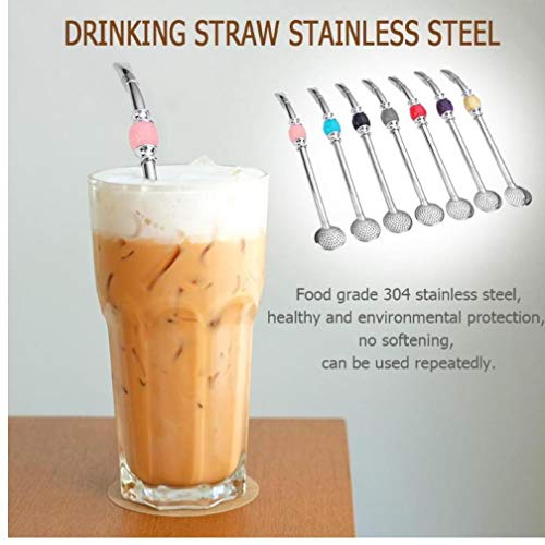 2pc Edelstahl Straw Argentinien Mate-Tee-Trinkhalme Löffel mit sauberen Pinseln Set Party Bar Zubehör – Bild 4