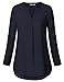 Business Casual Tops for Women, Timeson Ladies Lightweight Long Sleeve Chiffon Blouse V Neck Pleats Tunic Shirt Deep Blue XL