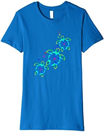 Women's Tropical Colors Hawaiian Honu Sea Turtles Beach T-shirt Large Royal Blue
