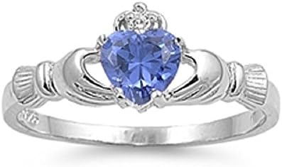 Claddagh Ring 925 Sterling Silver AAA Quality CZ Heart Promise Ring CHOOSE YOUR COLOR (sterling-silver Tanzanite CZ, 8)