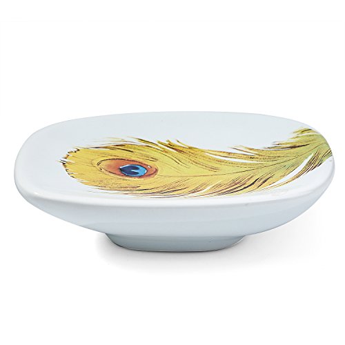 FORLONG FL3011 Ceramic Peacock Bathroom Accessories Set of 4:1 Gargle Cups,1 Toothbrush Holders,1 Soap Dishes,1 Soap Dispenser