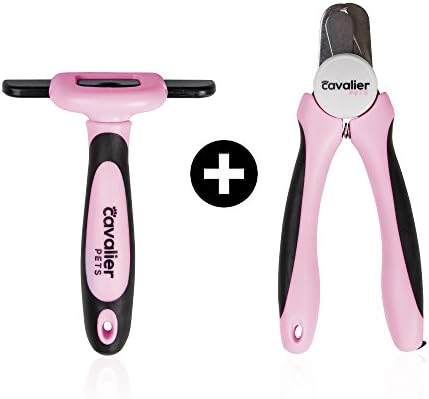 Cavalier Pets Grooming SET for Cats and Dogs, Pet Nail Clipper with Nail File and Deshedding Brush Tool for Shedding, Pink