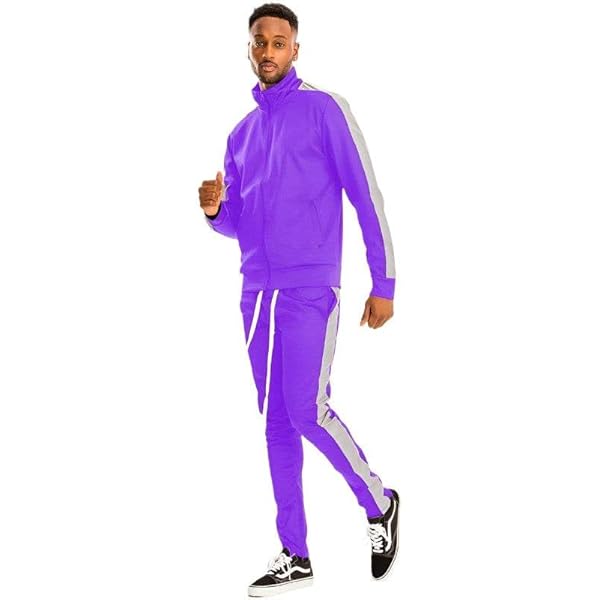 VacationGrabs Men's 2PC Track Sets - Single Stripe Solid Track