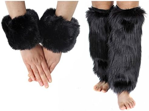 ECOSCOFaux Fur Cuffs Furry Leg Warmers and Wrist Cuff Warmer Boot Cuff,2 Pairs Set For Women Party Costumes