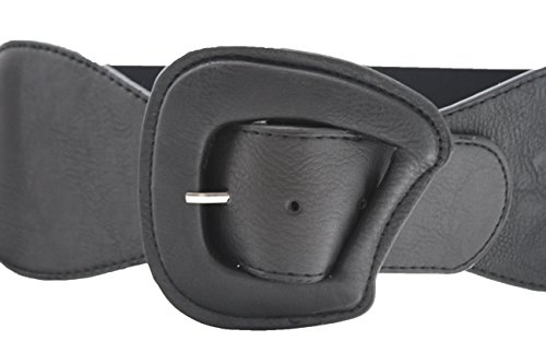 TFJ Women Fashion Belt High Waist Hip Faux Leather Elastic Band Size S M Black