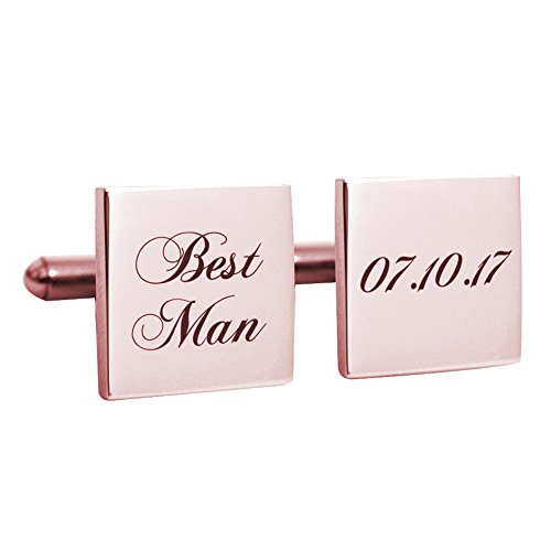 Lovefir Classic 925 Sterling Silver Personalized Male Cufflinks Best Man Custom Made with Any Date (Rose Gold)